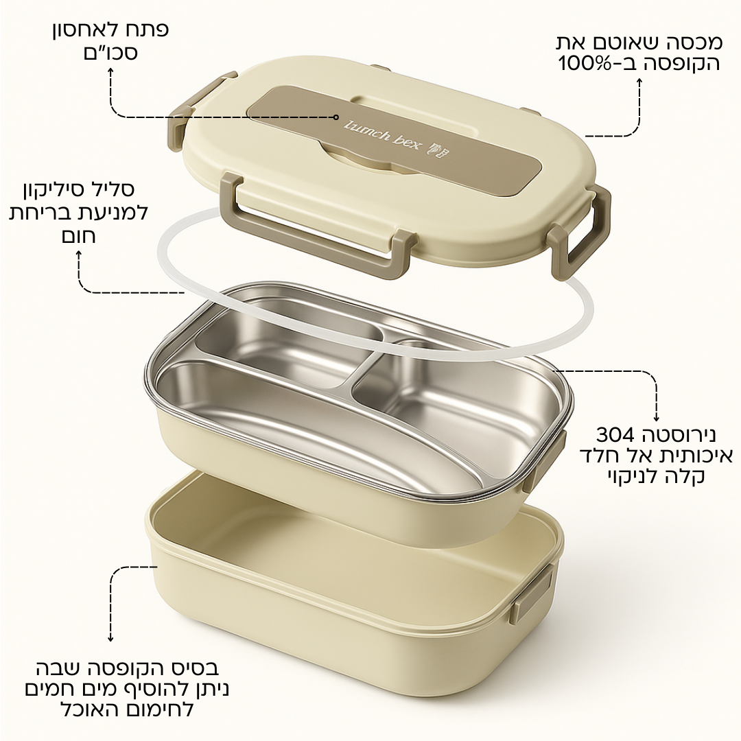 FitLunch - קופסת אוכל מלבנית נירוסטה  עם תיק נשיאה תואם